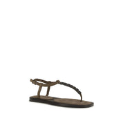Brunello Cucinelli Brown Calf Leather Bos Taurus Flat Sandals Brunello Cucinelli
