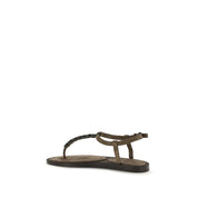 Brunello Cucinelli Brown Calf Leather Bos Taurus Flat Sandals Brunello Cucinelli