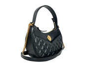 Versace Quilted Black Leather Half Moon Chain Crossbody Bag