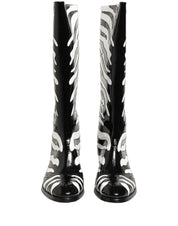 Black White Zebra Knee High Men Boots Shoes