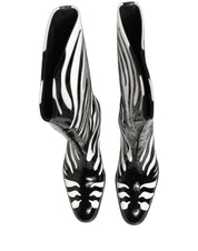 Black White Zebra Knee High Men Boots Shoes