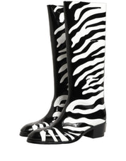 Black White Zebra Knee High Men Boots Shoes
