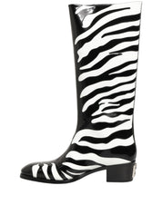 Black White Zebra Knee High Men Boots Shoes