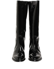 Black Leather Knee High Heels Boots Shoes