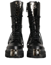 Black Stud Platform Combat High Boots Shoes