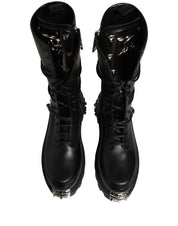 Black Stud Platform Combat High Boots Shoes