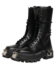 Dolce & Gabbana Black Stud Platform Combat High Boots Shoes