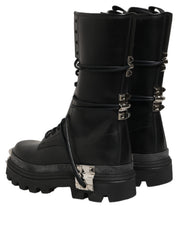 Black Stud Platform Combat High Boots Shoes