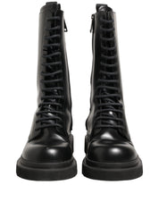 Black Leather Lace Up Men Combat Boots Shoes