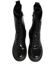 Black Leather Lace Up Men Combat Boots Shoes