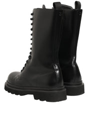 Black Leather Lace Up Men Combat Boots Shoes