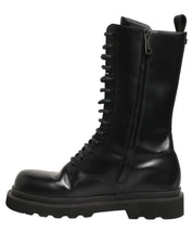 Black Leather Lace Up Men Combat Boots Shoes