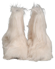 White Faux Fur Mid Calf Men Boots Shoes