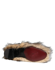 Brown Faux Fur Mid Calf Men Boots Shoes