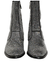 Black Crystal Embellished Ankle Boots Shoes