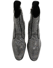 Black Crystal Embellished Ankle Boots Shoes
