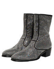 Black Crystal Embellished Ankle Boots Shoes