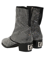 Black Crystal Embellished Ankle Boots Shoes