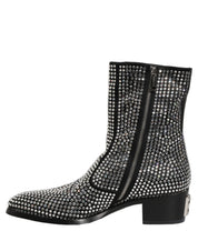 Black Crystal Embellished Ankle Boots Shoes