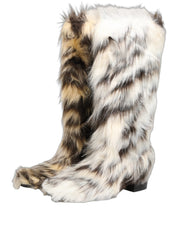 Multicolor Knee High Faux Fur Boots Shoes