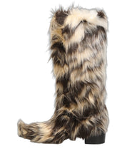 Multicolor Knee High Faux Fur Boots Shoes