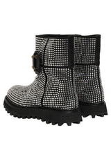 Black Crystal Embellished Short Boots Shoes