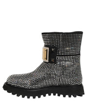 Black Crystal Embellished Short Boots Shoes