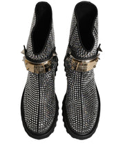 Black Crystal Embellished Short Boots Shoes