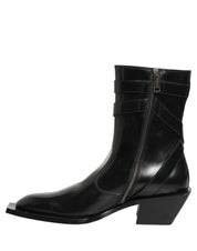 Black Leather DG Plaque Mid Calf Boots Shoes