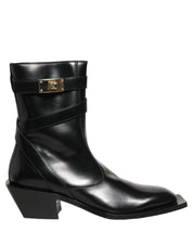 Black Leather DG Plaque Mid Calf Boots Shoes