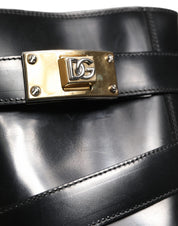 Black Leather DG Plaque Mid Calf Boots Shoes