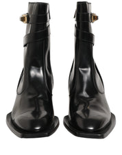 Black Leather DG Plaque Mid Calf Boots Shoes