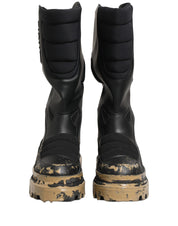 Black Leather Biker Mid Calf Men Boots Shoes
