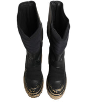 Black Leather Biker Mid Calf Men Boots Shoes