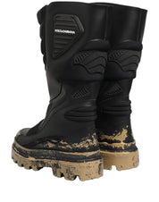 Black Leather Biker Mid Calf Men Boots Shoes