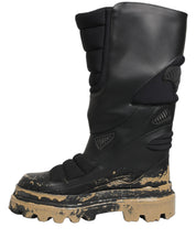 Black Leather Biker Mid Calf Men Boots Shoes