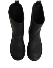 Black Leather Mid Calf Chunky Men Boots Shoes