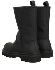 Black Leather Mid Calf Chunky Men Boots Shoes