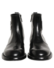 Black Leather Embossed Logo Ankle Boots Shoes