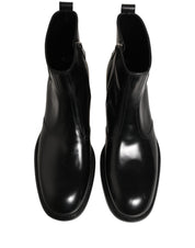 Black Leather Embossed Logo Ankle Boots Shoes