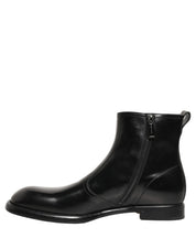 Black Leather Embossed Logo Ankle Boots Shoes