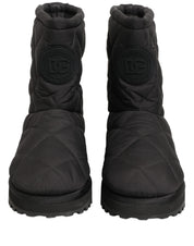Black Quilted Effect Mid Calf Boots Shoes