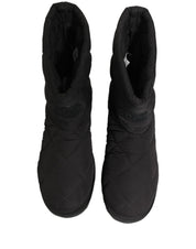 Black Quilted Effect Mid Calf Boots Shoes