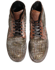 Brown Leather Runway Studs Ankle Boots Shoes