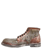 Brown Leather Runway Studs Ankle Boots Shoes