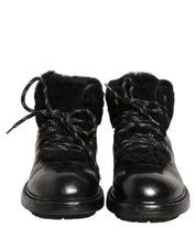 Dolce & Gabbana Black Trekking Fur Lace Leather Boots Shoes Dolce & Gabbana