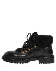 Dolce & Gabbana Black Trekking Fur Lace Leather Boots Shoes Dolce & Gabbana