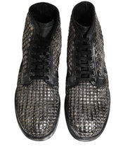Black Leather Runway Studs Ankle Boots Shoes
