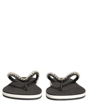 Black Embellished Rubber Flip Flops Men Shoes