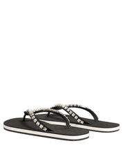 Black Embellished Rubber Flip Flops Men Shoes